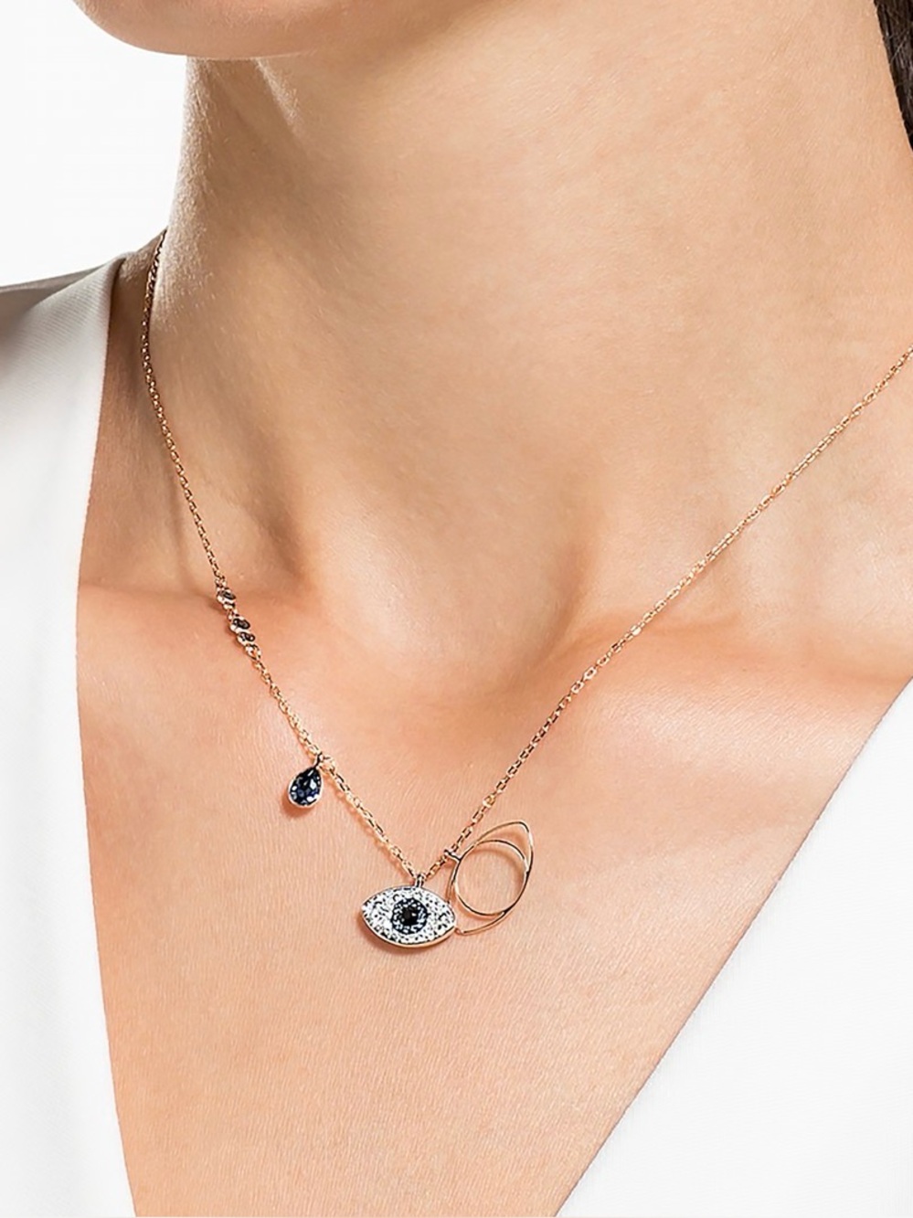 Swarovski Gold Tone Evil Eye Necklace with Black and White Accents